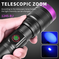 Potente Linterna UV 365 Multifuncional con Zoom Telescópico, Impermeable, Recargable Tipo-C, Luz Púrpura