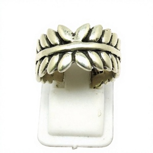 Anillos de Plata de Ley 925 con Forma de Hoja Oxidada, Plata Lisa con Grabado, Estilo Bohemio para Parejas, Joyería Unisex para Mujer - Product Image 1