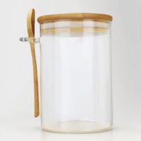 Recipiente de vidrio de borosilicato alto, cuchara, tarros de almacenamiento de cocina cubiertos herméticos con cuchara