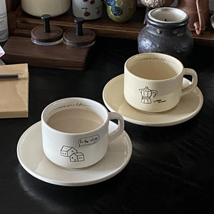 Juego de taza de café y platillo de cerámica con letras inglesas simples coreanas, taza de leche para <span class=keywords><strong>desayuno</strong></span> resistente al calor - Product Image 3