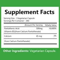 Capsules d'acide pantothénique à haute puissance pour le soutien immunitaire et le système nerveux sain, complément alimentaire pour adultes
