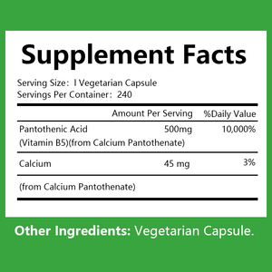Capsules d'acide pantothénique à haute puissance pour le soutien immunitaire et le système nerveux sain, complément alimentaire pour adultes - Product Image 4