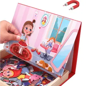 Children Wooden Toy Educational Multi-functional Magnetic Double-sided Puzzle Cartoon Girl Dress Up Puzzle White Board Toy
