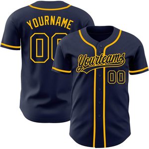 Maillot de baseball jaune marine personnalisé avec nom et numéro brodés, chemise de sport respirante unisexe pour adulte - Product Image 1