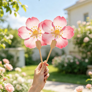 Éventail en bambou à fleurs de cerisier, petit éventail portable d'été pour femmes, style Instagram - Product Image 2