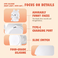 Lampe de nuit portable en silicone LED à changement de couleur, motif lapin de dessin animé, pour bébés et enfants, avec fonction tactile et intensité réglable