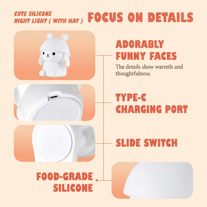 Lampe de nuit portable en silicone LED à changement de couleur, motif <span class=keywords><strong>lapin</strong></span> de dessin animé, pour bébés et enfants, avec fonction tactile et intensité réglable - Product Image 2