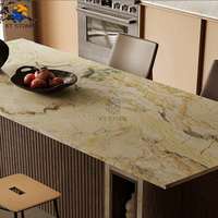 Dalle en pierre frittée aspect marbre paysager beige vert marron avec veines fluides pour mur décoratif, sol, table 1600*3200mm