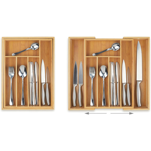 FSC Eco-Friendly Bamboo 7 Slot Expandable <strong>Drawer</strong> Organizer Dividers Adjustable Cutlery <strong>Tray</strong> for Jewelry Kitchen Utensils - Product Image 4