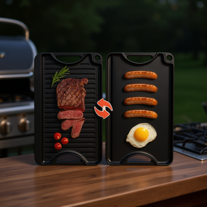 <b>Cast</b> Iron Reversible Grill Griddle 14x8.5 Inch BBQ <b>Pan</b> For Outdoor Cooking - Product Image 2