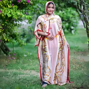 Großhandel luxuriös designer seidendruck gewäsche mit kopftuch ethnischer stil afrikanisch locker damen polyester seide muslimisch kaftans kleider