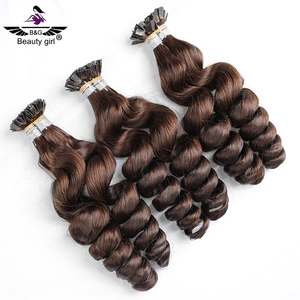 Solution de cheveux fins Extensions de cheveux humains collés à la kératine avec pointe en U crue <span class=keywords><strong>Micro</strong></span> Link I Tips Keratin Bond Curly Wave Extensions de cheveux - Product Image 5