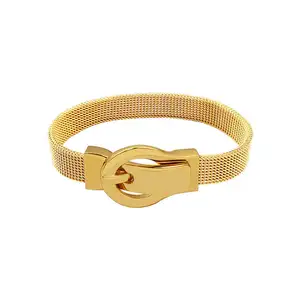 Pulsera de malla de alambre italiana con hebilla de cinturón chapada en oro de 18 quilates personalizada al por mayor, pulseras de malla de acero inoxidable