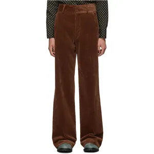 Celana Corduroy Pria, Celana Hitam Kasual Pinggang Tinggi Vintage Musim Semi
