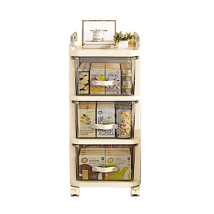 Multifunctional Portable <b>Storage</b> <b>Cart</b> Cream Color 4 Tier Drawer Style With Wheels For Home Living Room Kitchen Organization - Product Image 3