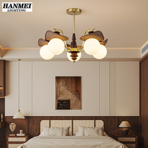 Plafonnier LED vintage de style français, lampe de chevet haut de gamme pour chambre principale, lampe de style japonais rétro pour restaurant, bois et fer - Product Image 3