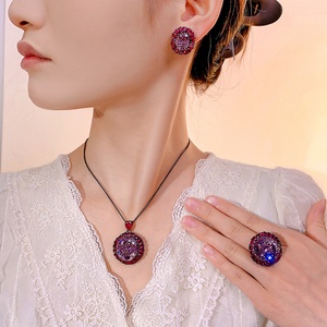 Fashion Eco-friendly Copper Wedding Necklace <b>Sets</b> for Women Jewelry 18*20mm Red Zirconia Elegant Bridal Premium Matching <b>Set</b> - Product Image 5