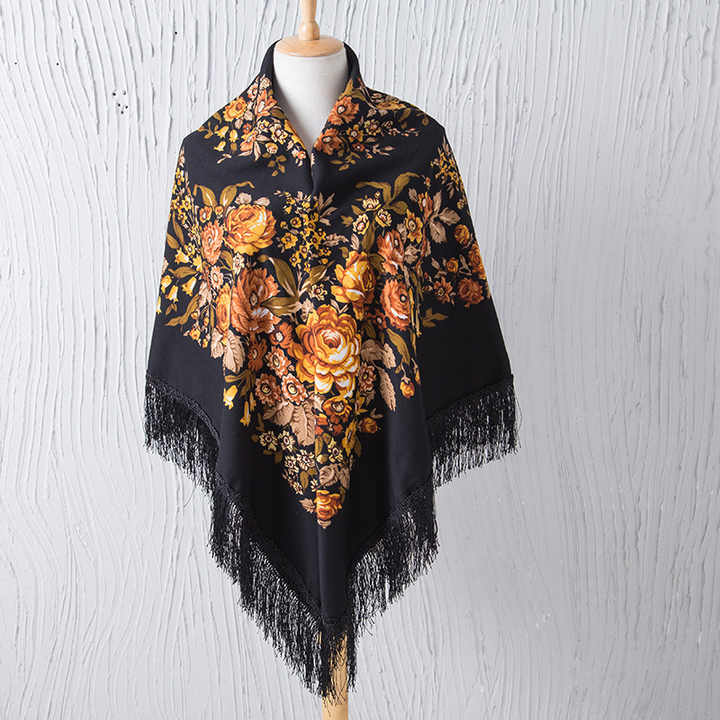 China Factory Hot Sold Dress 120*120cm Wrap Tippet Stole Echarpe Floral Print Women Polyester Cotton square Russian Shawl Scarf