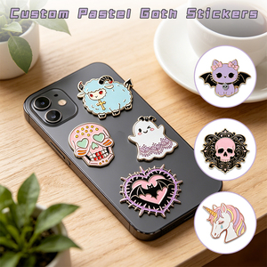 Niedliche Gothic-Metall-Handyaufkleber, individuelle Emaille-Totenkopf-Katzen-Pins, Abzeichen, Aufkleber, dunkle Kawaii Markenartikel, Geschenke, Quellenpreis - Product Image 1