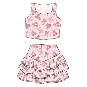 <span class=keywords><strong>Abbigliamento</strong></span> Estivo per Bambini Personalizzato con Basso MOQ - Top con Collo a O e Gonna Corta con Design in Pizzo - Adorabile <span class=keywords><strong>Abbigliamento</strong></span> per Bambine - Product Image 2