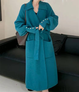 Cárdigan de punto largo con cuello en V grueso y moda de invierno para <span class=keywords><strong>mujer</strong></span> de alta calidad, informal, de talla grande, con cinturón, diseño frontal holgado - Product Image 1