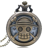 Collar con Colgante Metálico Vintage de One Piece, Reloj de Bolsillo con Diseño de Calavera Pirata de Luffy, con Cadena, Regalo de Anime