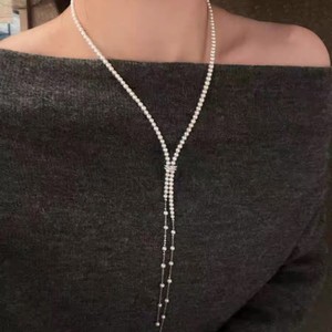 [Meng Lei] שרשרת סוודר אופנתית לנשים עם פנינים טבעיות של מים מתוקים, שרשרת סוודר עם גדילים כוכביים, שרשרת פנינים עם אבזם לכל מטרה - Product Image 1