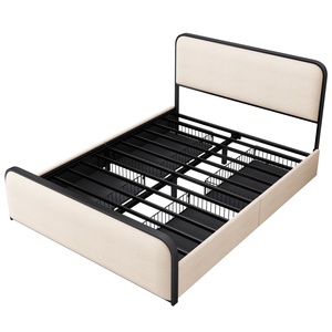 Letto matrimoniale moderno in metallo beige con testiera <span class=keywords><strong>e</strong></span> pediera curvate imbottite <span class=keywords><strong>e</strong></span> 4 cassetti contenitore - Product Image 5