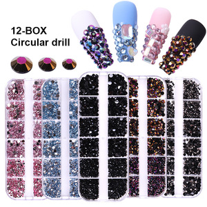 Set de 12 Tiras Largas de Diamantes de Imitación Acrílicos para Uñas, Decoración de Diamantes, Joyería de Uñas con Diamantes Redondos de Fondo Plano de Colores Acrílicos - Product Image 1