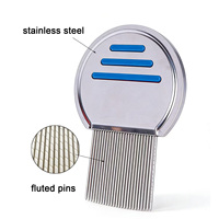 Peigne à poux de précision en acier inoxydable à dents fines et barres antidérapantes en silicone rouge, facile à utiliser pour chats et chiens