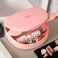 Miroir de table portable en plastique de grande taille avec boîte de rangement, miroir de coiffeuse à oreilles d'ours à une seule face, maquillage cosmétique personnalisé