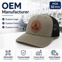 Casquette personnalisée en sergé polyester/coton à 6 panneaux avec patch en cuir motif sapin, style Hip Hop décontracté, dos en maille respirante, réglable, pour l'extérieur