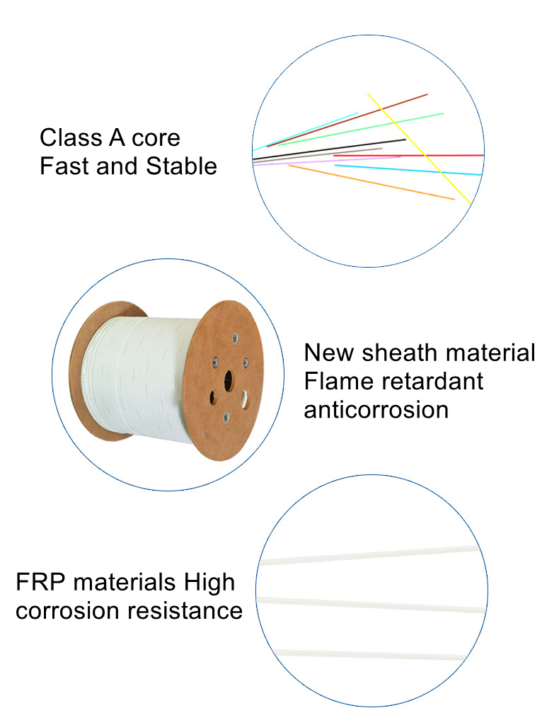 1 2 4 Core Outdoor FTTH Drop Cable G657A2 Black LSZH Jacket Flame Retardant