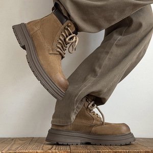 Men Autumn Short <b>Boots</b> All-match Yellow <b>Boots</b> Women British Style Thick Sole <b>Fleece</b> Lined Work <b>Boots</b> Breathable Low Heel <b>Boots</b> - Product Image 1