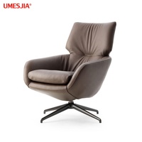 Moderne Italie Fauteuil Design en cuir véritable Fauteuil club À dossier Haut Salon meubles en métal jambes en bois Chaise De Loisirs