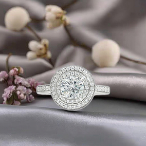 Anillo personalizable de oro blanco de 18 quilates con doble Halo, diamantes cultivados en laboratorio, montaje de banda de boda de compromiso de lujo - Product Image 1