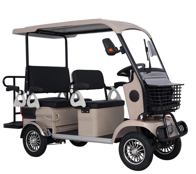 HLD Electric 4 Wheeler Quadricycle with Canopy and Rain Curtains Mobility Scooters Ebike for Protection Against Rain and Snow