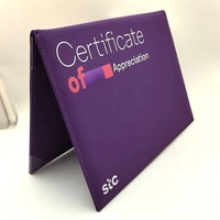 Certificat scolaire personnalisé en cuir PU violet A4 avec impression couleur du logo