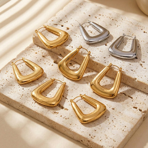Pendientes Colgantes en Forma de U de Acero Inoxidable, Pendientes de Aro Geométricos Vintage en Oro para <span class=keywords><strong>Mujer</strong></span>, Joyería Única para Bodas, Fiestas y Uso Diario - Product Image 3