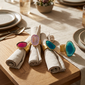 Anneau de serviette en métal à motif agate - Décoration de table écologique pour la maison et les restaurants - Product Image 3