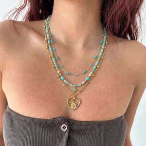 Set di 3 Collane da Donna con Pietre Naturali Curative 2026, Stile <span class=keywords><strong>Occhio</strong></span> in Turchese e Acquamarina, Placcato Oro 18K con Incastonatura a Castone CL26-37 - Product Image 2