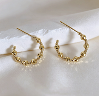 Boucles d'oreilles créoles ouvertes en or massif 18 carats avec perles facettées pour femme, bijoux fins pour usage quotidien, vente en gros