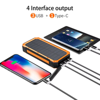 Batterie externe solaire étanche 20000mAh avec lumière LED, 3 ports USB, charge rapide, pour camping d'urgence, anti-poussière YD-888K