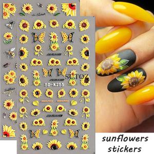5D amarillo <span class=keywords><strong>girasol</strong></span> en relieve pegatina para <span class=keywords><strong>uñas</strong></span> acrílico flor hoja mariposa verano grabado Gel polaco manicura deslizador Decoración - Product Image 2