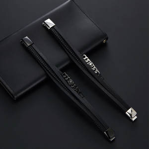 Bracelet pour homme en acier inoxydable 316L personnalisé, gravé, plaqué or 14k 18k, chaîne à maillons tendance, bracelets en cuir pour homme - Product Image 4