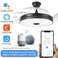 Ventilateur de plafond LED moderne noir de 42 pouces avec lumière et télécommande, 4 pales pour chambre à coucher
