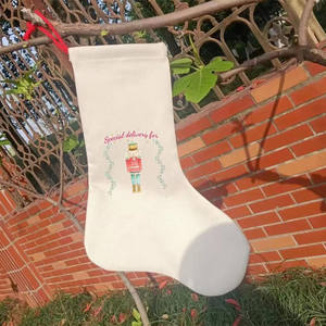 Sublimación personalizada Bolsa en blanco Stocks de lino impresos Decoración de Navidad Stocks con cordón Santa Claus sublimación calcetines de Navidad - Product Image 3