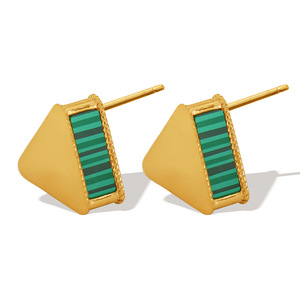 Green Striped Acrylic Triangle <b>Stud</b> Earrings Gold Plated <b>Titanium</b> Steel Geometric Pyramid Shape For Women - Product Image 5