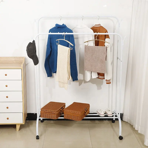 多機能金属モバイルコートラック & 洋服ハンガースタンドホイール付き、下棚付きリビングルーム - Product Image 2