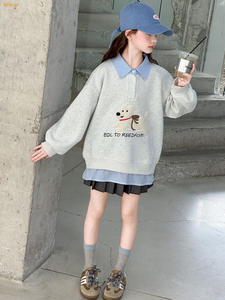 <span class=keywords><strong>FACK</strong></span> Dos sudaderas casuales de niña linda con patrones de dibujos animados de perros de solapa cálidos hechos de algodón para primavera otoño - Product Image 5